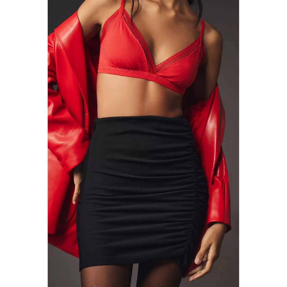 By Anthropologie Maya Ruched Mini Skirt NWT Size Small Black Pencil Stretch